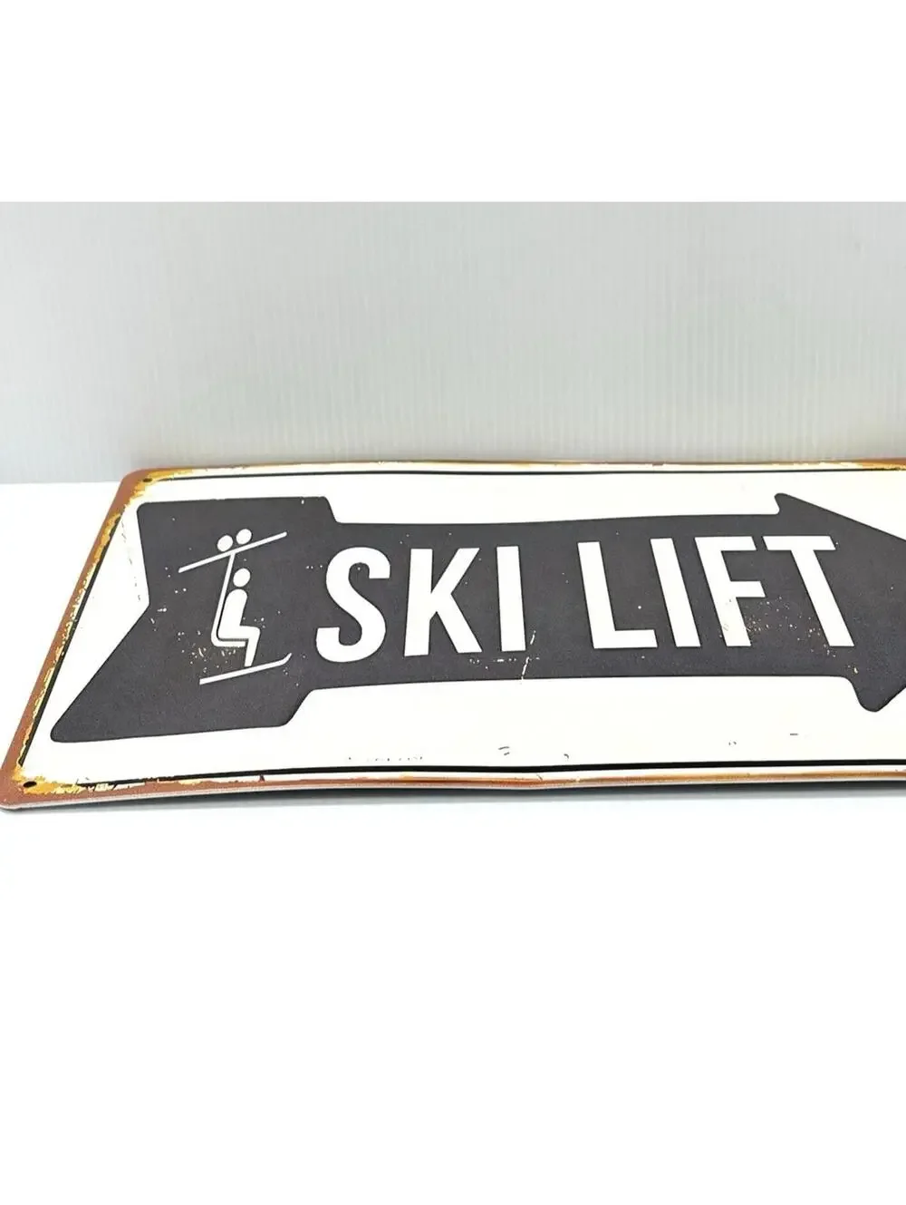 Ski Lift Tin Sign Wall Art Decor VTG Style Gift for Skiers White New Minor Dent